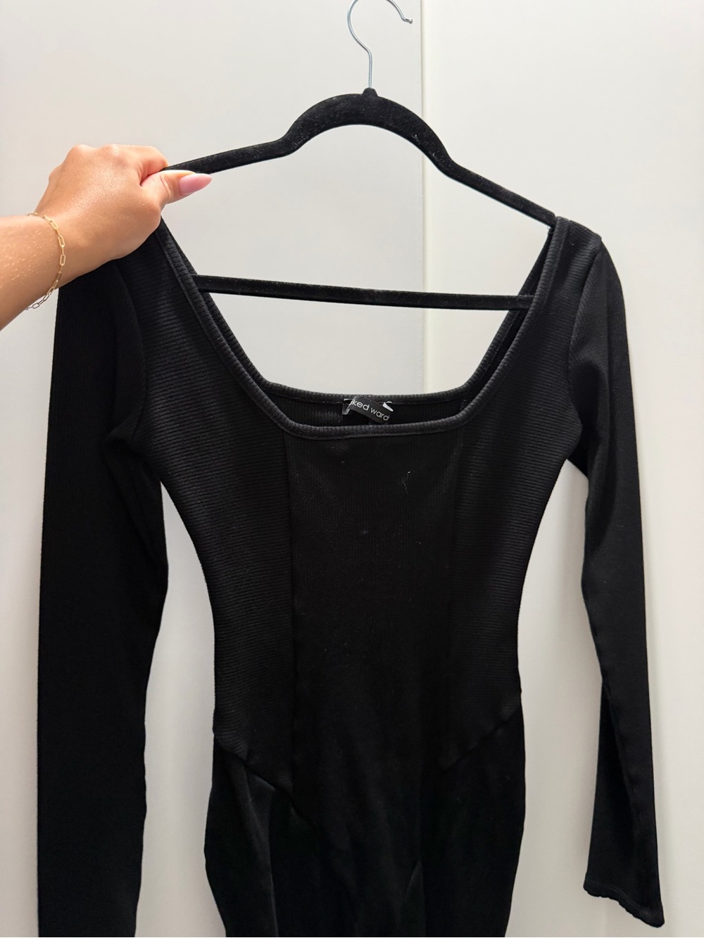 naked wardrobe Black Long-Sleeve Scoop-Neck Jumpsuit